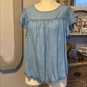 Chambray flutter sleeve top